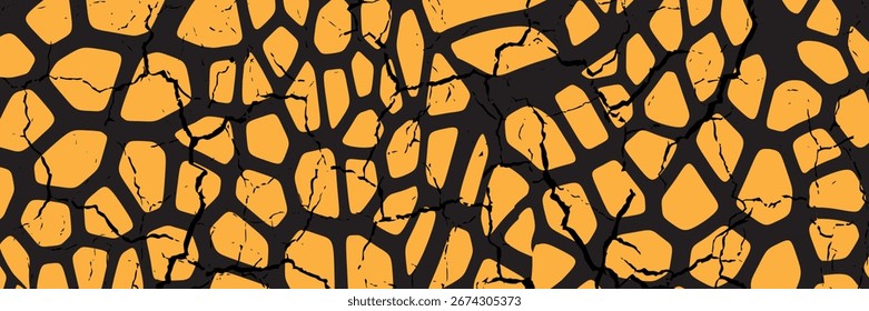 Seamless black and yellow geometric pattern vector set. Irregular repeating backgrounds for web tiles, science, and interior design. Collection of polygonal line cell template backgrounds, modern.