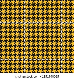 Seamless black and yellow houndstooth pattern with white textile plaid check lines pattern vector