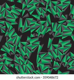 Seamless black-and-green abstraction texture of randomly arranged triangles