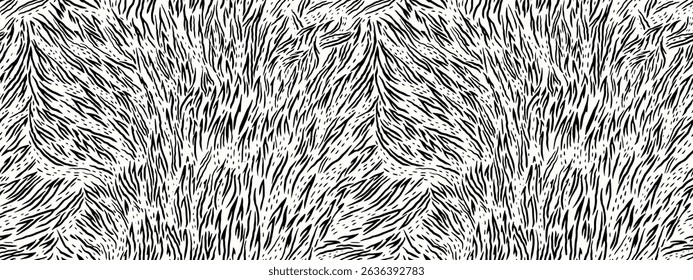 Seamless black-and-white abstract pattern resembling animal fur or zebra stripes. Print bi color for textiles, wallpapers, or modern graphic designs. Bold contrast for stylish and artistic projects