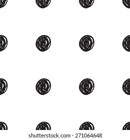Seamless black-and-white background with circles drawn by hand.