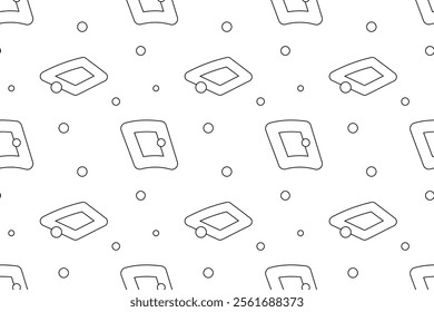 Seamless black-and-white geometric pattern featuring diamonds, rectangles, and dots, perfect for childrens coloring pages.
