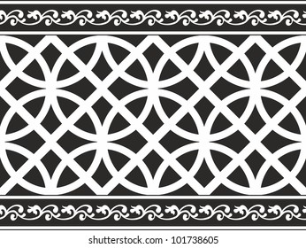 Seamless black-and-white gothic floral vector texture (border)