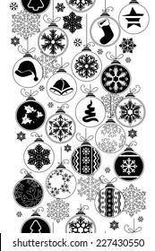Seamless black-and-white  pattern with Christmas balls.  Endless texture can be used for wallpaper, pattern fills and Christmas greeting cards.Vector illustration 