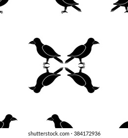 Seamless black-and-white pattern with crows. Design for fabric and decor.