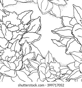 seamless black-and-white pattern with hand drawn daffodils. For fabric, textile, wrapping paper, Wallpaper