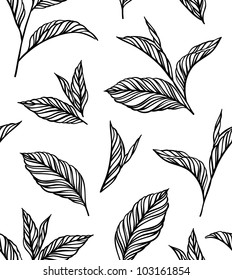 Seamless black-and-white pattern with leaves in vintage style. Background for your design wallpapers, pattern fills, web page, surface textures