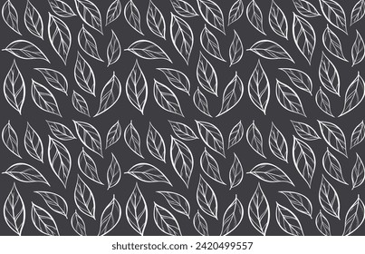 Seamless black-and-white pattern with leaves in vintage style. Background for your design wallpapers, pattern fills, web page, surface textures.Tea leaves