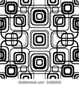 Seamless black-and-white retro pattern with rounded squares