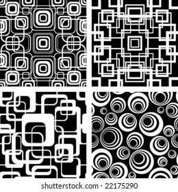 Seamless black-and-white retro patterns