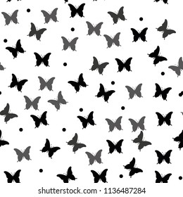 Seamless black-and-white vector pattern with butterflies. eps 10