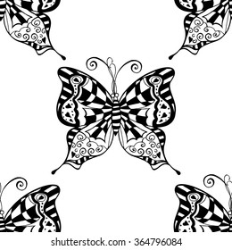 Seamless Blackandwhite Vector Pattern Butterflies Stock Vector (Royalty ...