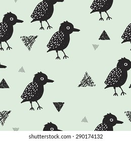 Seamless blackbird crow illustration kids background pattern in vector