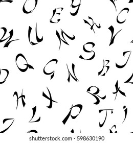 Seamless black&white pattern with letters  stylized asian calligraphy. Vector