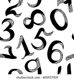 Seamless black&white pattern with numbers. Vector.