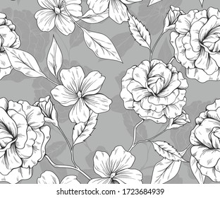 Seamless black-white pattern with roses