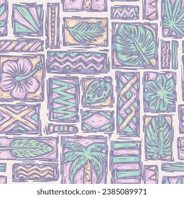 SEAMLESS BLOCK PRINT LINO CUT TROPICAL HAWAIIAN FLORAL FLOWER PALM TROPICAL VINTAGE RETRO ARTISTIC FABRIC TEXTILE PATTERN SWATCH