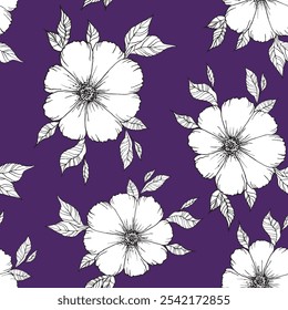Seamless blooming floral pattern based on hand drawn art ornaments. Colorful flowers on color background. Vector illustration. Simple minimalistic pattern for fabric, textile.