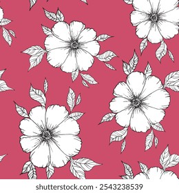 Patrón floral floreciente sin fisuras basado en adornos de arte dibujados a mano. Flores coloridas sobre fondo de color. Ilustración vectorial. Patrón minimalista simple para tela, textil.