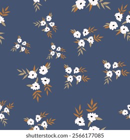 Seamless blooming floral pattern based on hand drawn art ornaments. Colorful flowers on color background. Vector illustration. Simple minimalistic pattern for fabric, textile.