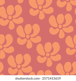 Seamless blooming floral pattern based on hand drawn art ornaments. Colorful flowers on color background. Vector illustration. Simple minimalistic pattern for fabric, textile.