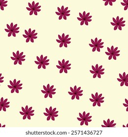 Seamless blooming floral pattern based on hand drawn art ornaments. Colorful flowers on color background. Vector illustration. Simple minimalistic pattern for fabric, textile.