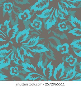 Seamless blooming floral pattern based on hand drawn art ornaments. Colorful flowers on color background. Vector illustration. Simple minimalistic pattern for fabric, textile.
