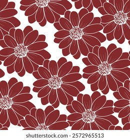 Seamless blooming floral pattern based on hand drawn art ornaments. Colorful flowers on color background. Vector illustration. Simple minimalistic pattern for fabric, textile.