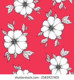 Seamless blooming floral pattern based on hand drawn art ornaments. Colorful flowers on color background. Vector illustration. Simple minimalistic pattern for fabric, textile.