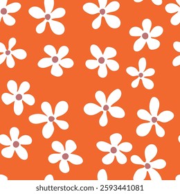 Seamless blooming floral pattern based on hand drawn art ornaments. Colorful flowers on color background. Vector illustration. Simple minimalistic pattern for fabric, textile.