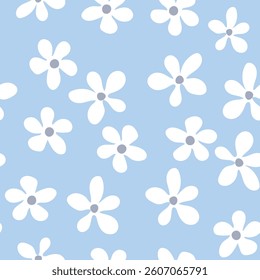 Seamless blooming floral pattern based on hand drawn art ornaments. Colorful flowers on color background. Vector illustration. Simple minimalistic pattern for fabric, textile.