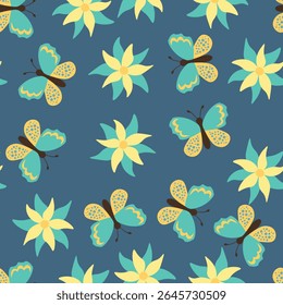 Padrão floral contínuo florescendo baseado em ornamentos de arte desenhados à mão. Flores coloridas, folhas, plantas sobre fundo de cor. Ilustração vetorial. Padrão minimalista simples para tecido, têxtil.