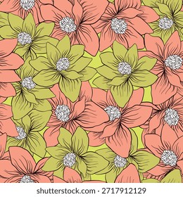 Padrão floral contínuo florescendo baseado em ornamentos de arte desenhados à mão. Flores coloridas, folhas, plantas sobre fundo de cor. Ilustração vetorial. Padrão minimalista simples para tecido, têxtil.