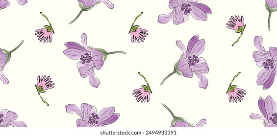 Seamless blooming flower with leaves watercolor pattern background illustration. vector design for fashion, flower fabric, flower wallpaper and all prints on background earth tone color.