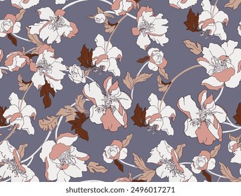 Seamless blossom vector pattern with lush bouquet of flowers and leaves.tropical flowers vector illustration.