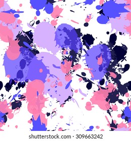 Seamless blots texture. Colorful vector ink spots, digital imitation of the traditional style. Good for the fairs, children's goods, festive decoration, events, as background. Paint stains.