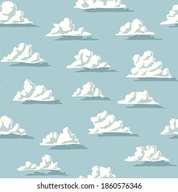Fondo abstracto azul transparente con dibujos animados nubes de estímulo sobre el mar.
