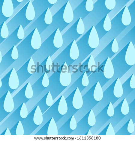 Seamless blue abstract background of raindrops with stripes of light behind.