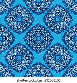 Seamless blue abstract geometric tiled pattern vector