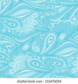 Seamless blue abstract hand-drawn waves pattern