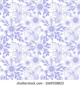 Seamless blue abstract Pattern with Flowers for Design