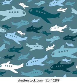 Seamless blue air plane pattern in vector