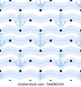 seamless blue anchor with blue dot glitter pattern background