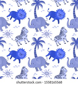 Seamless blue animal pattern, fabric textile wallpaper.
