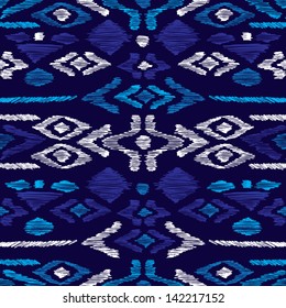 Seamless blue aqua aztec vintage folklore background pattern in vector