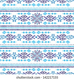 Seamless blue aqua aztec vintage folklore white background pattern in vector