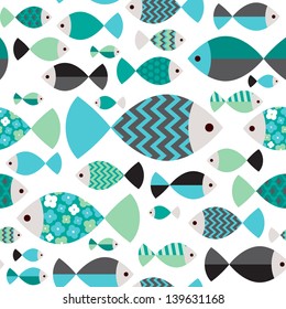 Seamless blue aqua ocean fish illustration background pattern in vector