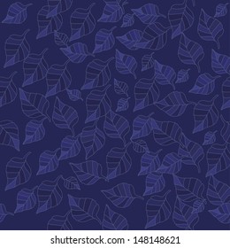 Seamless blue autumn leafs pattern. Romantic evening background. 