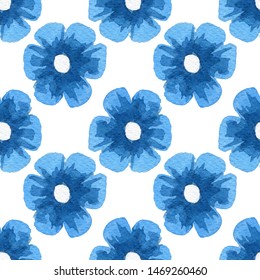 Seamless blue azulejo watercolor pattern. Vector flowers illustration. 