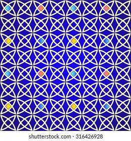 Seamless blue background with Arabic geometric pattern. Vector illustration